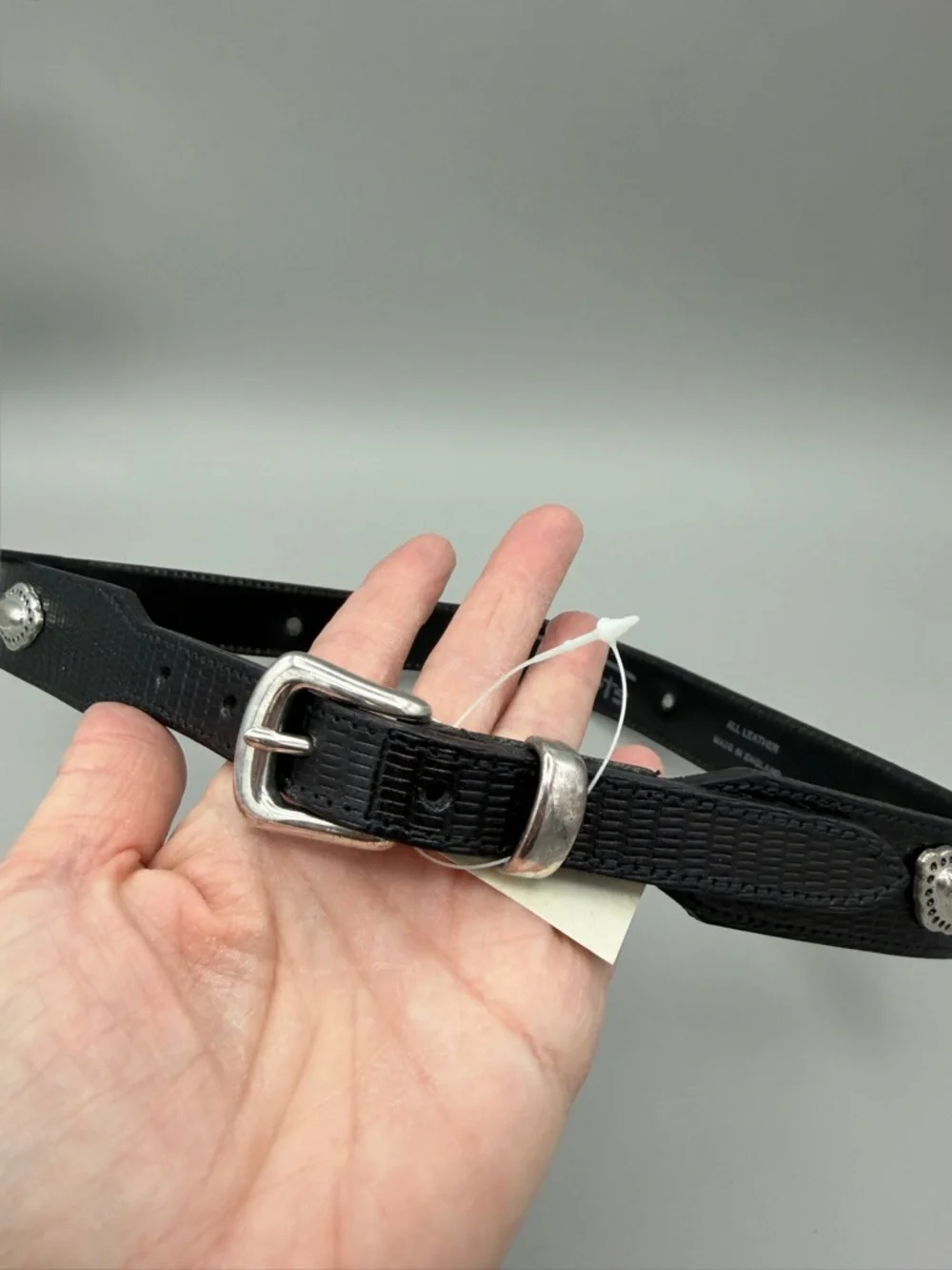Talbots Black Textured Leather Belt with Silver-Tone Buckle and Conchos - Picture 6 of 16